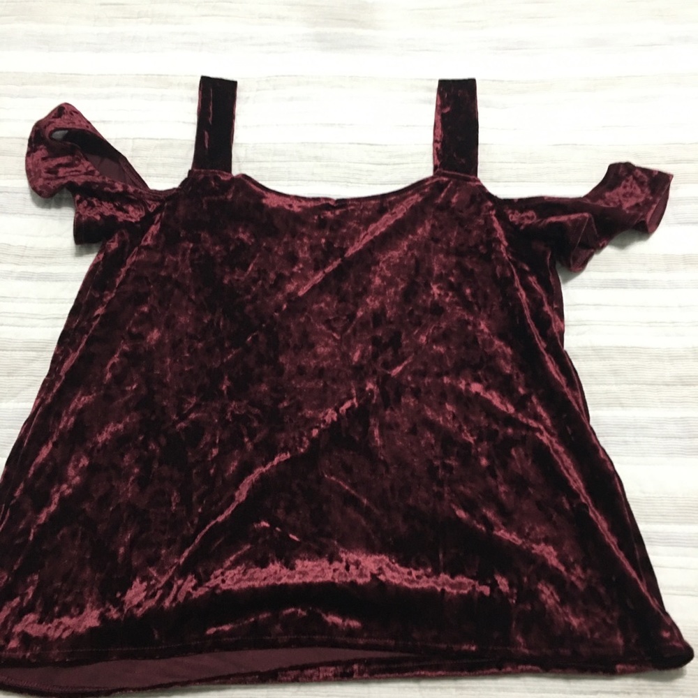Burgundy Velvet Cold Shoulder Top